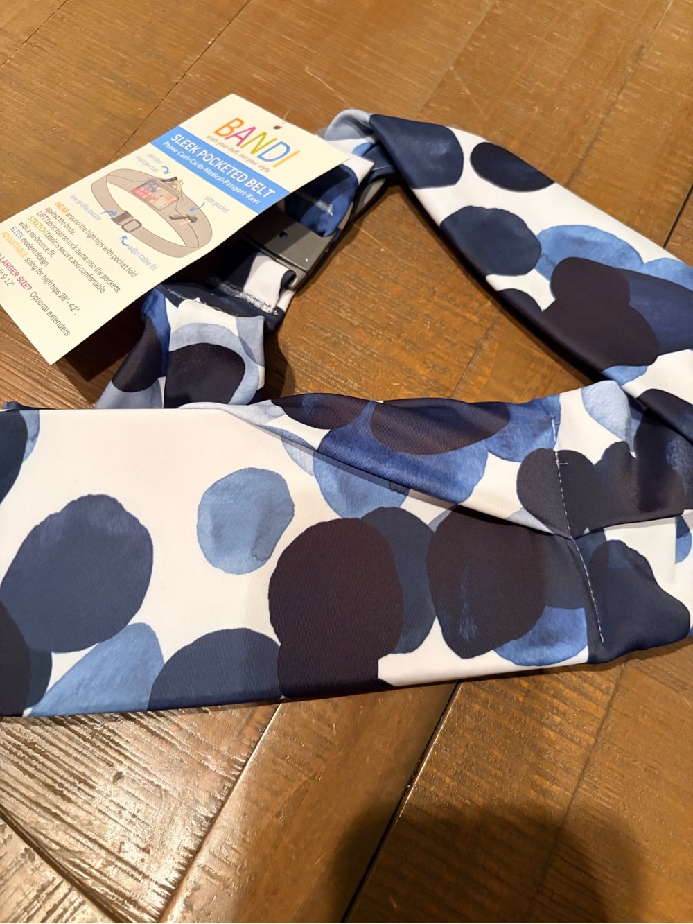 BANDI Navy & Light Blue Spot Pocket Belt with Hidden Pouch NWT